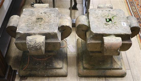 A pair of stoneware pedestals W.40cm